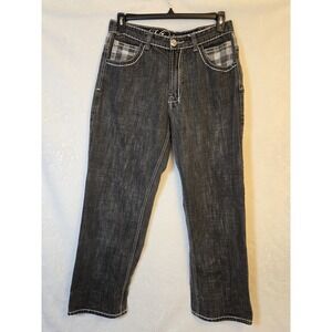 Victorious Mens Denim Jeans 36×32 Black Decorated Pockets Silver And Black Y2K